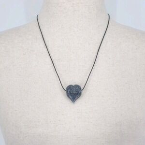 Dichroic Art Glass Heart Pendant Necklace Black Cord Blue Iridescent Artisan